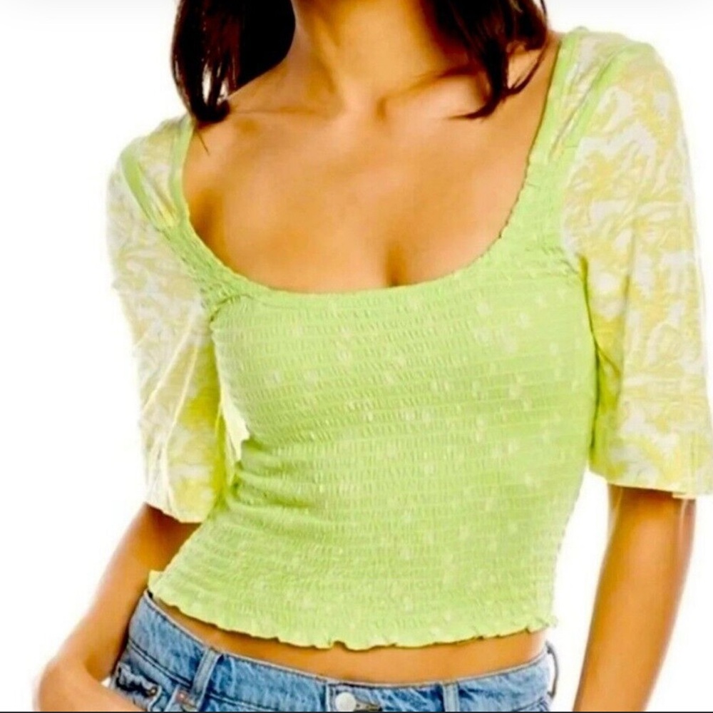 Free People Marigold Square Neck Top in Key Lime Combo Womens Size Small